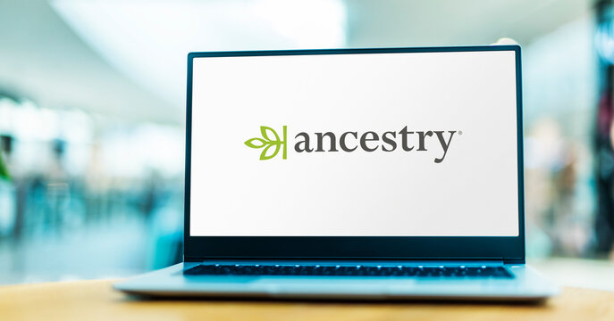 Laptop Computer Displaying Logo Of Ancestry.com