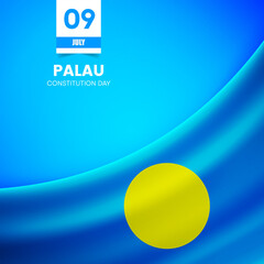 Creative Palau flag on fabric texture. Vintage style constitution day background