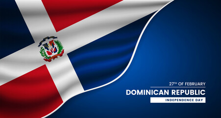 Abstract independence day of Dominican Republic background with elegant fabric flag and typographic illustration