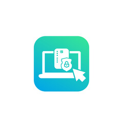 safe payment with credit card and laptop, vector icon