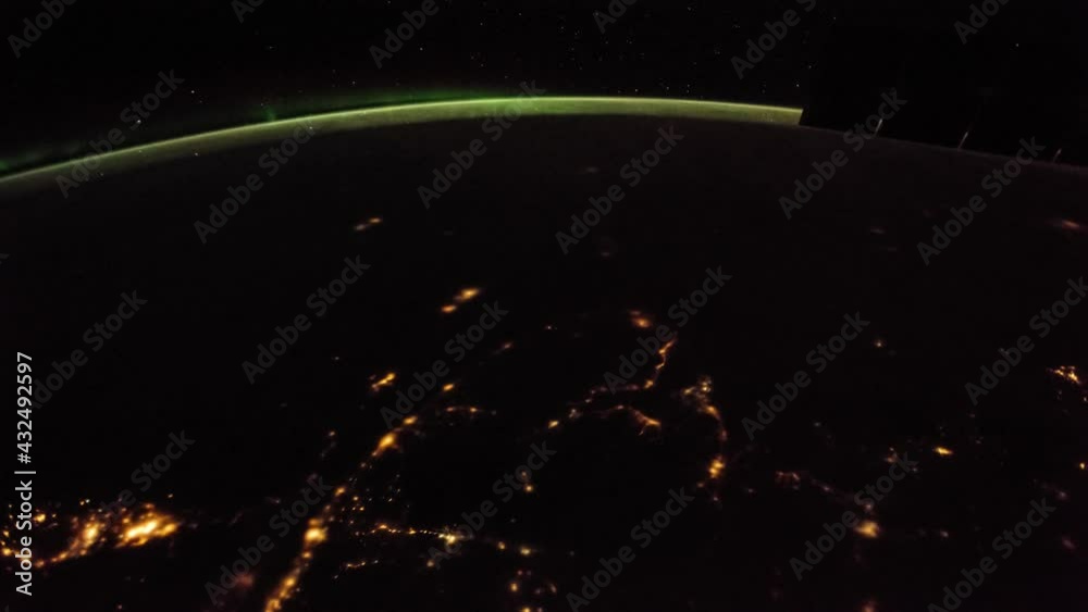 Wall mural flight over the earth's surface, made from a space station. 3d rendering