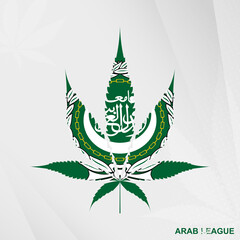 Naklejka na ściany i meble Flag of Arab League in Marijuana leaf shape. The concept of legalization Cannabis in Arab League.