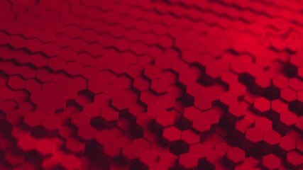 Moving 3d Hexagon pattern background looping Red close up abstract wavy breathing geometry movement 