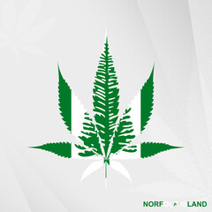 Flag of Norfolk Island in Marijuana leaf shape. The concept of legalization Cannabis in Norfolk Island.