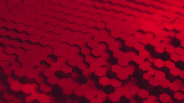 Moving 3d Hexagon pattern background looping Red close up abstract wavy breathing geometry movement 