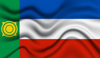 Abstract waving flag of Khakassia with curved fabric background. Creative realistic waving flag of Khakassia vector background