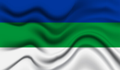 Fototapeta premium Abstract waving flag of Komi Republic with curved fabric background. Creative realistic waving flag of Komi Republic vector background