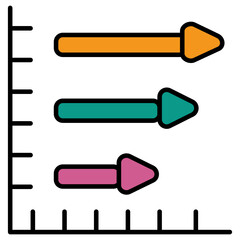 A flat design, icon of horizontal arrow chart