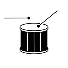 Drum icon isolated in black on a white background. Hand drawn element, vector illustration.