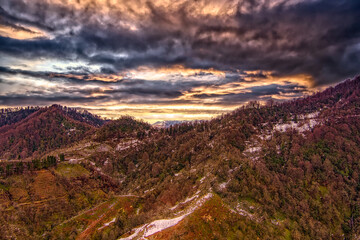 Mtirala National Park in winter with drone, Adjara, Georgia