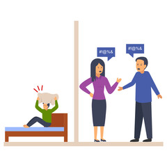 Neighbour during quarrel cartoon with loud family conflict and unhappy sleepless man Concept Vector Color Icon Design, neighbourhood conflicts Stock illustration, bad neighbors Symbol