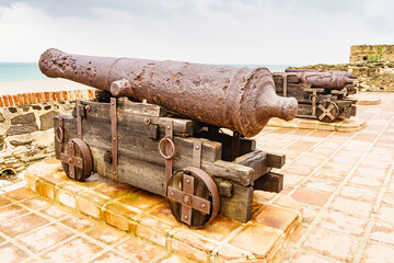 Fototapeta na wymiar Old cannon at Sohail castle in Fuengirola, Spain
