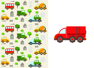 Fototapeta premium Baby city cars. Vector cartoon illustrations for kids, nursery, poster, card, birthday party, baby t-shirts.