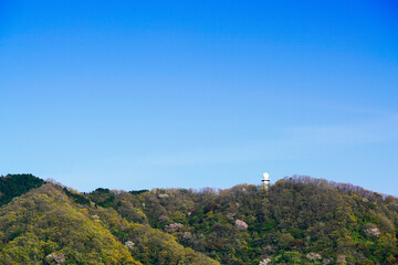 青空バック新緑の生駒山