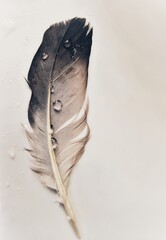 water drops fall in feather