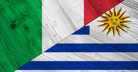 Flag of Palestine and Italy on wooden planks