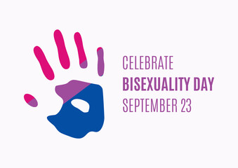 Celebrate Bisexuality Day vector. Handprint with the colors of the bisexual pride flag icon vector. LGBT symbol vector. Bisexuality Day Poster, September 23. Important day