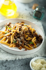 Traditional homemade pasta Bolognese with beef ragout
