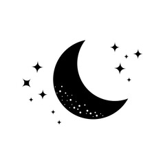 Obraz na płótnie Canvas Moon and stars icon isolated. Flat design. Vector Illustration.Night with moon and stars icon in flat style. Night symbol for your web site design, logo. Vector EPS 10.