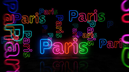 Paris symbol neon light 3d illustration