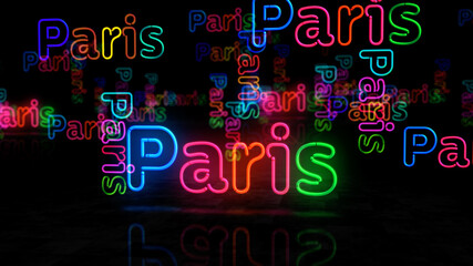 Paris symbol neon light 3d illustration