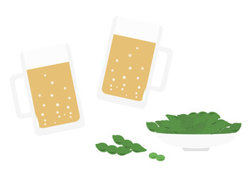 ビールと枝豆のイラスト