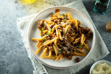 Traditional homemade pasta Bolognese with beef ragout