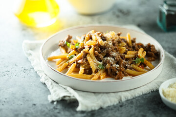 Traditional homemade pasta Bolognese with beef ragout