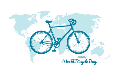 World Bicycle Day. Template for postcards, posters, or web banners. Vector isolated on a white background.