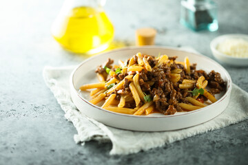 Traditional homemade pasta Bolognese with beef ragout