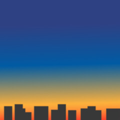 Landscape of the evening city. With silhouettes of skyscrapers and a sunset. Illustration.