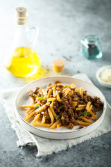 Traditional homemade pasta Bolognese with beef ragout