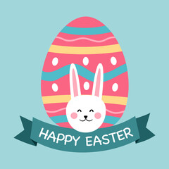 Happy Easter Day concept vector illustration. Cute rabbit inside decorative egg in flat design.