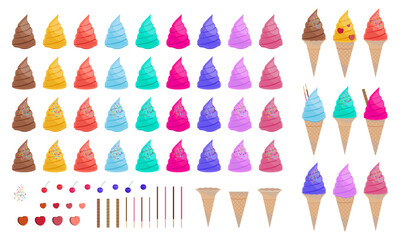 ビビッドカラーなソフトクリームセット ベクターイラスト 線なし