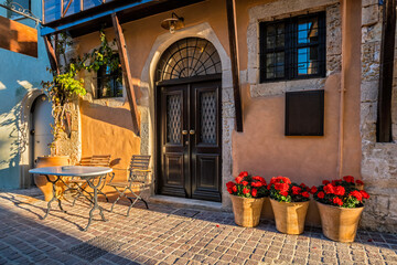 Fototapeta premium Scenic picturesque streets of Chania venetian town. Chania, Creete, Greece