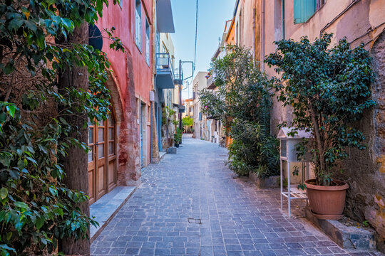 Scenic picturesque streets of Chania venetian town. Chania, Creete, Greece