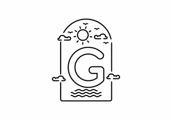 Line art illustration of beach with G initial name