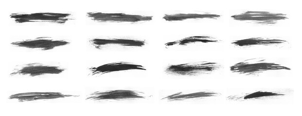 Abstract set of black smear brushes isolated on white background
