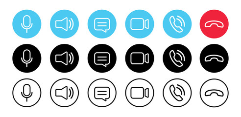 Video call icon set. Video calling conference. Interface digital communication. Vector illustration EPS10.