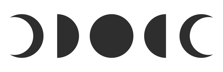 Moon phases. Astronomy icon set. New moon to full moon isolated on white background. Vector Illustration, eps10.	