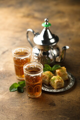 Traditional Moroccan tea with fresh mint