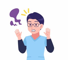 ブルーのシャツを着た若い男性