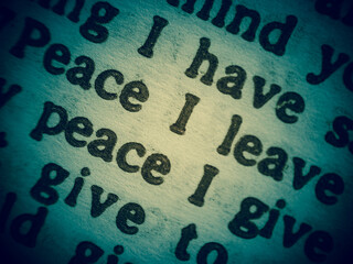 Wish of peace. Macro shot of a Bible verse from the Gospel of John chapter 14 verse 27.