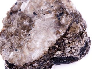 macro mineral stone heulandite on a white background