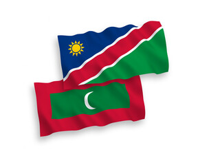 Flags of Republic of Namibia and Maldives on a white background