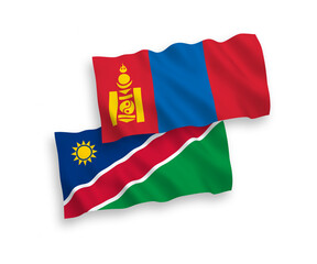 Flags of Republic of Namibia and Mongolia on a white background