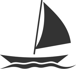 Icon of a boat floating on the waves with sails.