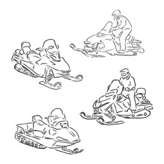 Fototapeta na wymiar Outline vector illustration of snowmobile . snowmobile vector