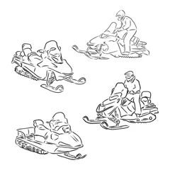 Fotobehang Outline vector illustration of snowmobile . snowmobile vector © Elala 9161