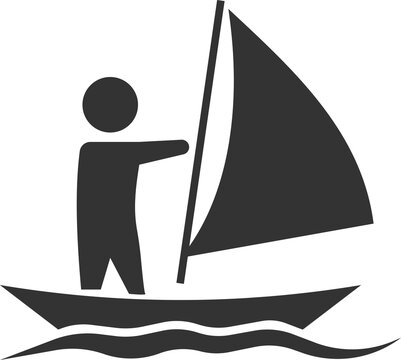 recommend clip art: Icon of a man floating in a boat on the waves with sails.